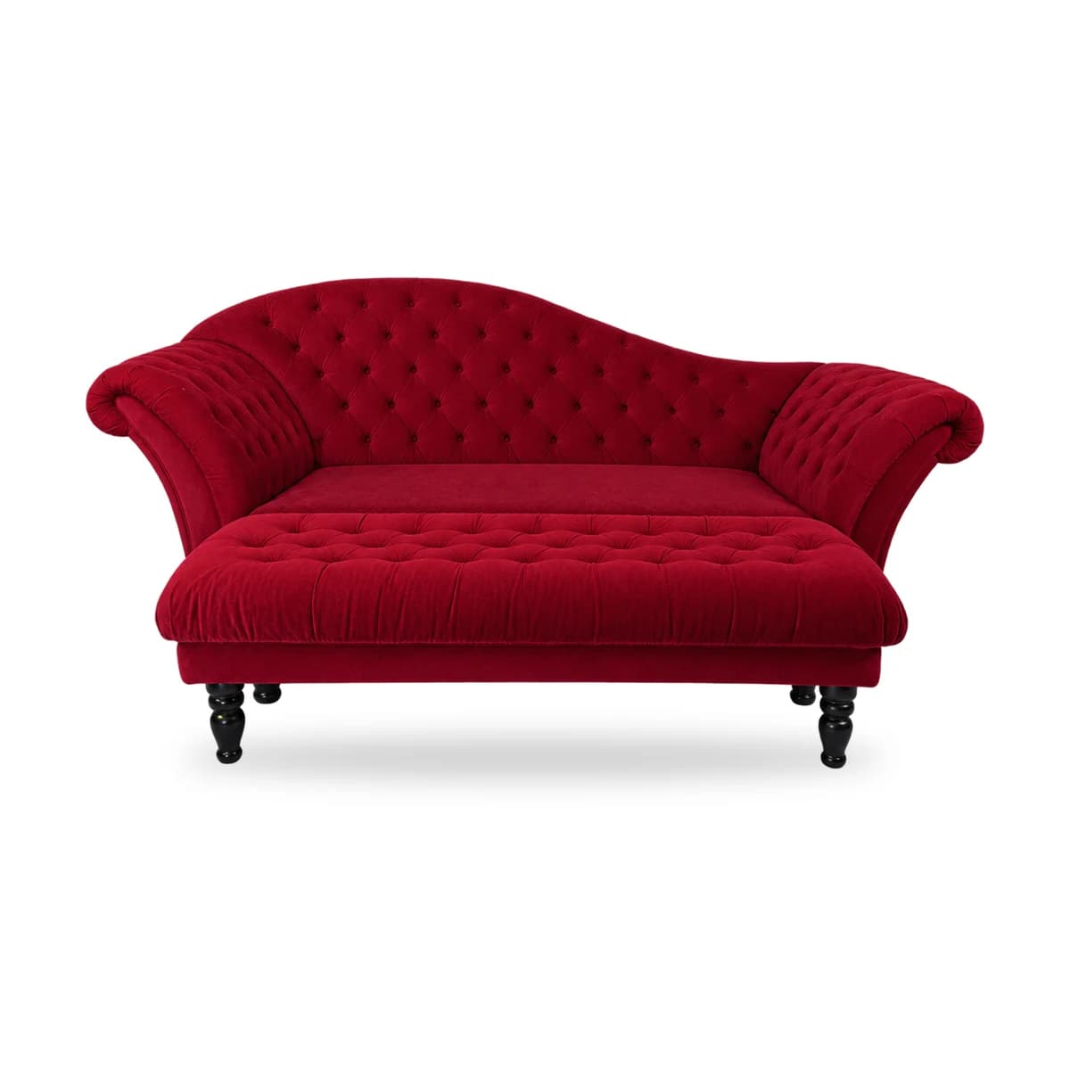 Rode chesterfield sofa met voetbank